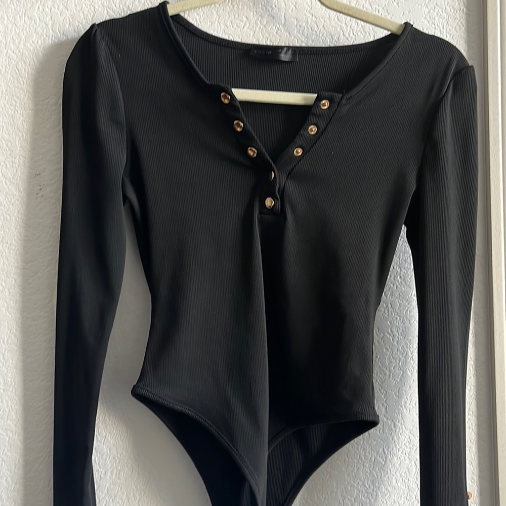 Black V-neck body suit